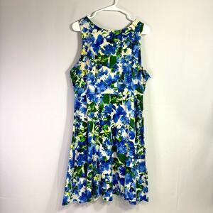 Milly Blue, Green & White Floral Sleeveless Dress Size 16